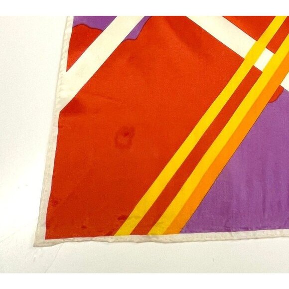 Vintage 70s long skinny scarf, purple, orange, yellow and red, groovy geometric - Picture 7 of 9